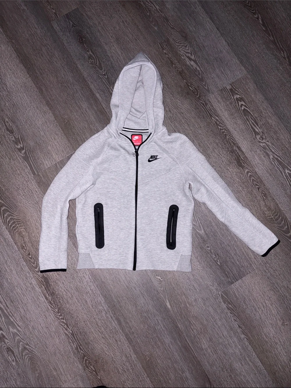 Nike Light Gray Full-Zip Hooded Jacket with Black Pocket Panels